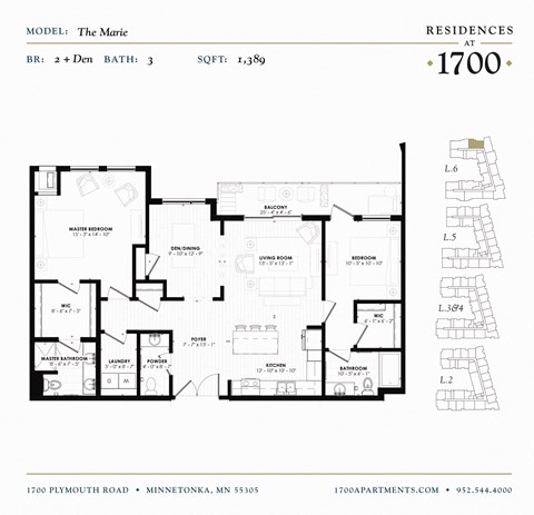 The Marie Floor plan at Residences at 1700, Minnetonka, MN 55305